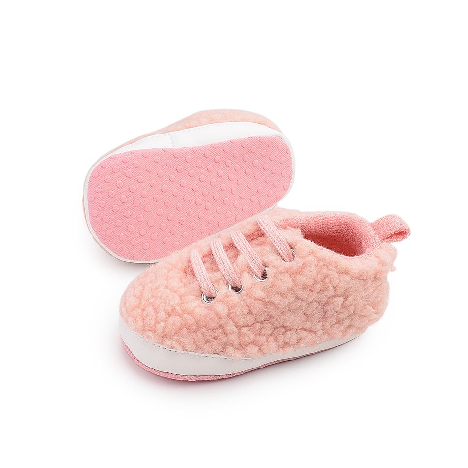 Baby / Toddler Pink Lace-up Fuzzy Fleece Prewalker Shoes Pink