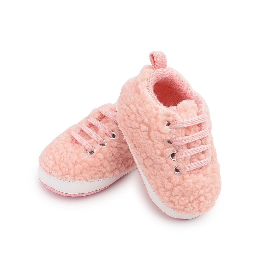Baby / Toddler Pink Lace-up Fuzzy Fleece Prewalker Shoes Pink big image 4