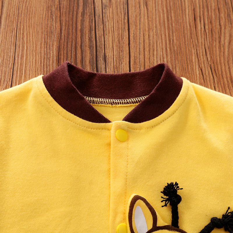 100% Cotton Giraffe Print Long-sleeve Yellow Baby Jumpsuit Orange big image 3