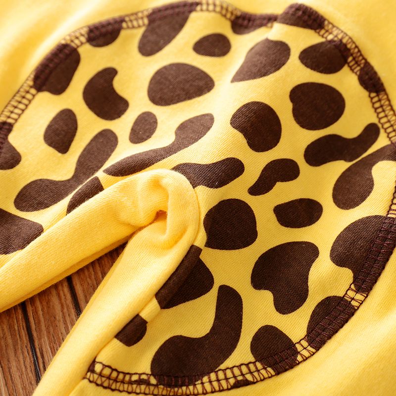 100% Cotton Giraffe Print Long-sleeve Yellow Baby Jumpsuit Orange big image 5