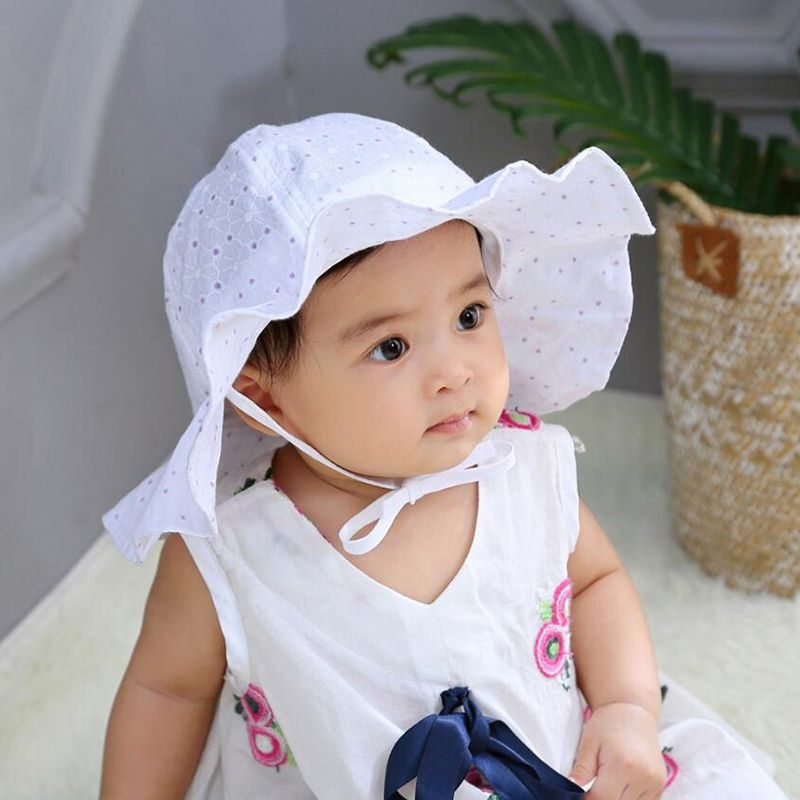 طفل / طفل منقطة الزهور قبعة sunproof لل أبيض big image 2