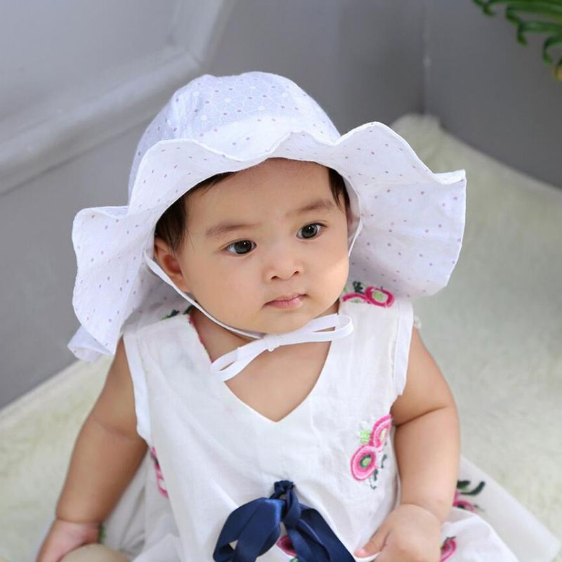 Baby / Toddler Polka Dots  Floral Sunproof Hat White big image 3