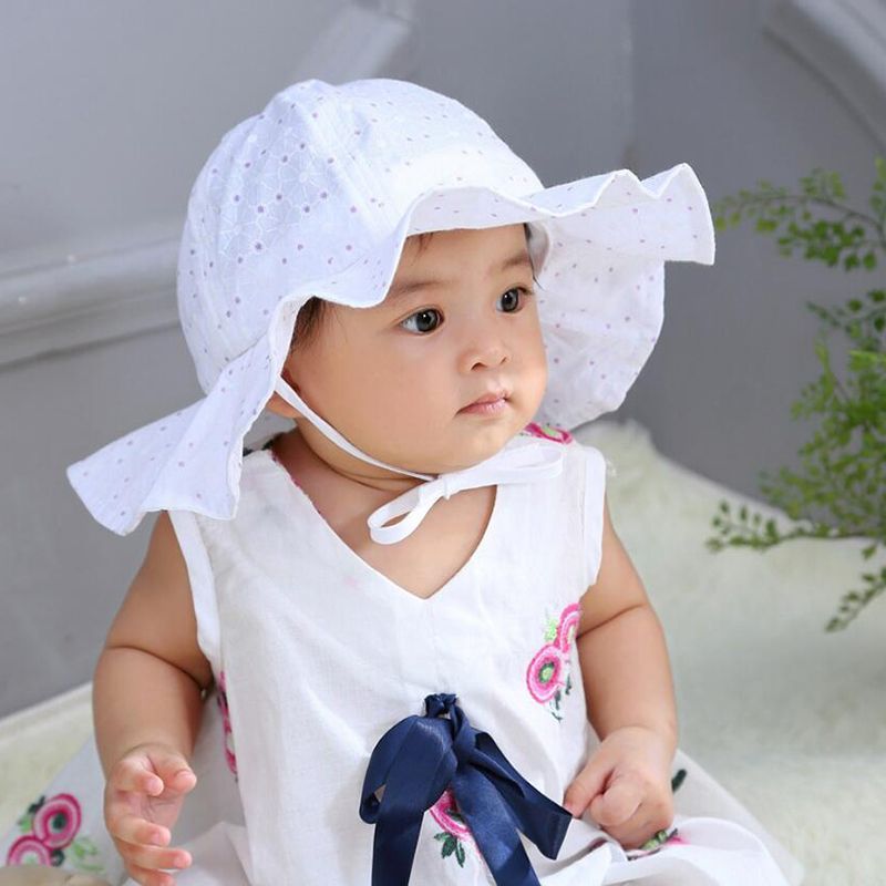 Baby / Toddler Polka Dots  Floral Sunproof Hat White big image 4