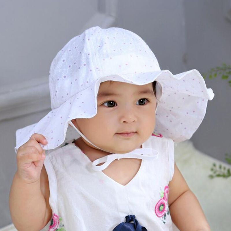 Baby / Toddler Polka Dots  Floral Sunproof Hat White big image 5