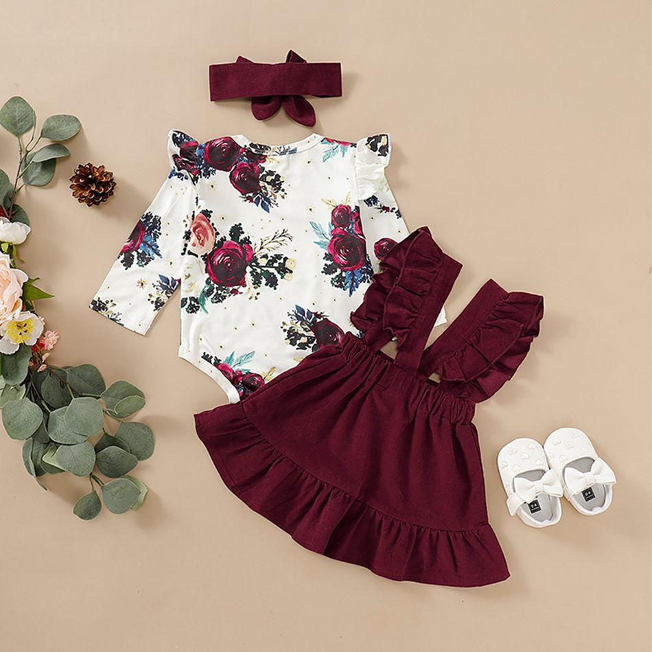 3 Stück Baby Rüschenrand Große Blume Süß Langärmelig Kostümrock weiß big image 3