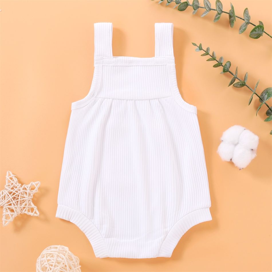 Ribbed Solid Pocket Decor Sleeveless Baby Romper White big image 3