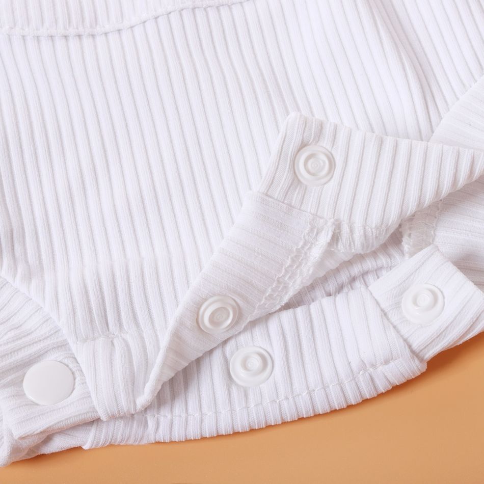 Ribbed Solid Pocket Decor Sleeveless Baby Romper White big image 8
