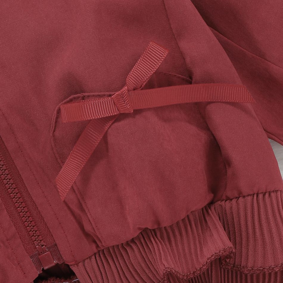 Solid Color Lapel Collar Long-sleeve Pink Baby Jacket Burgundy big image 5