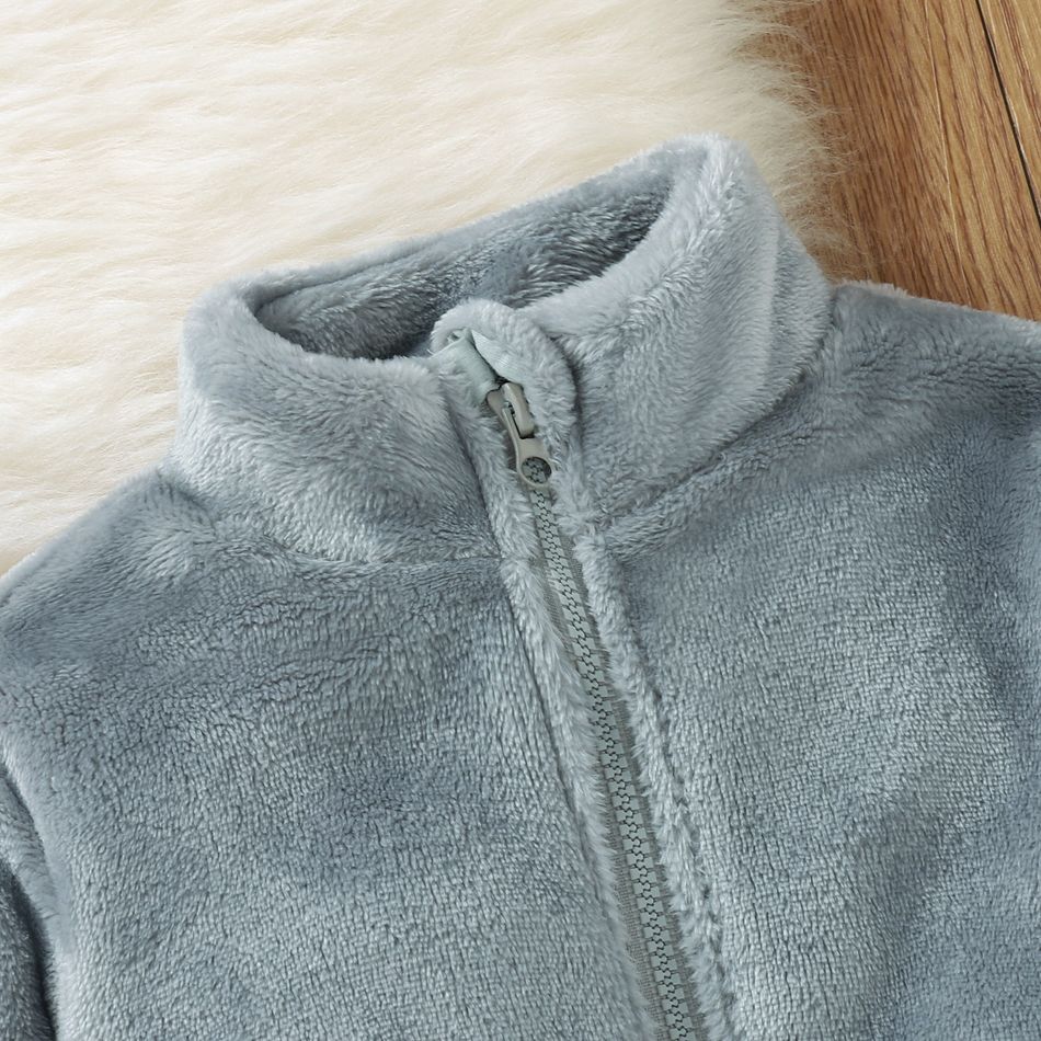 Solid Stand Collar Fleece Long-sleeve Baby Coat Jacket Light Grey big image 3
