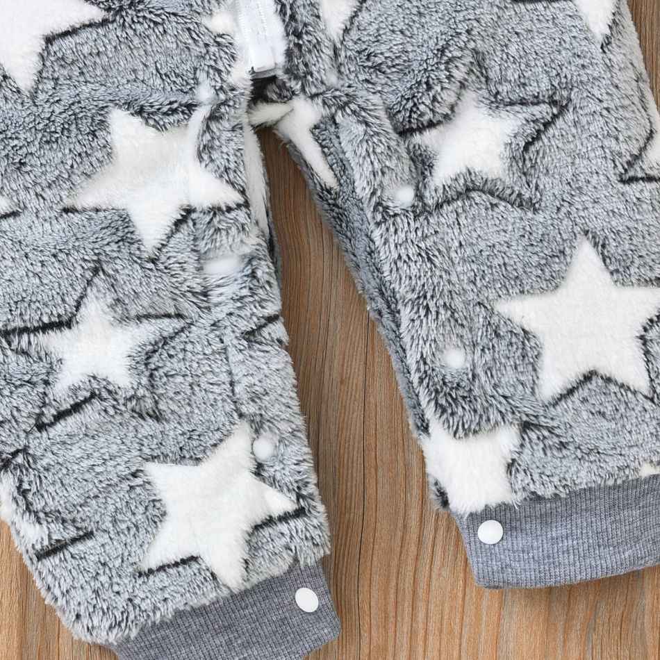 All Over Star Pattern Grey Baby Long-sleeve Hooded Fleece Jumpsuit Grey big image 5