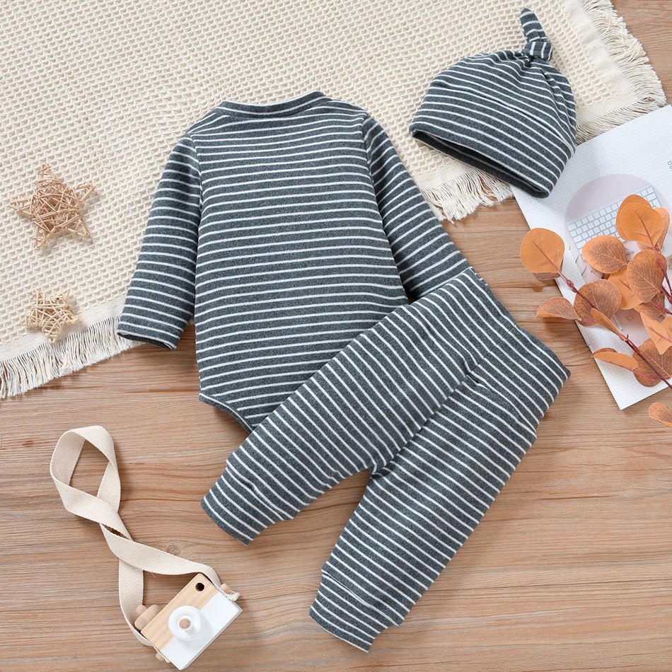 3pcs Baby Boy/Girl Long-sleeve Button Down Romper with Trousers and Hat Set Dark Grey big image 7