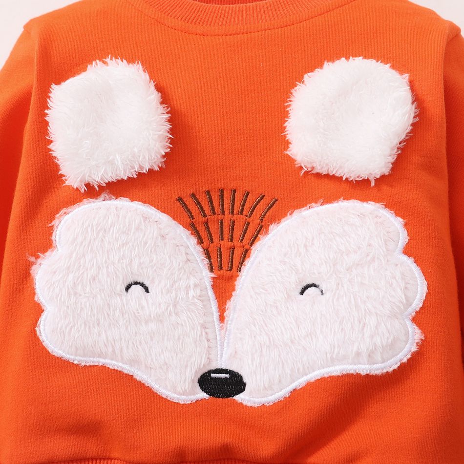 2pcs Baby Boy Cartoon Fox Pattern Orange Long-sleeve Sweatshirt and Trousers Set Orange big image 4