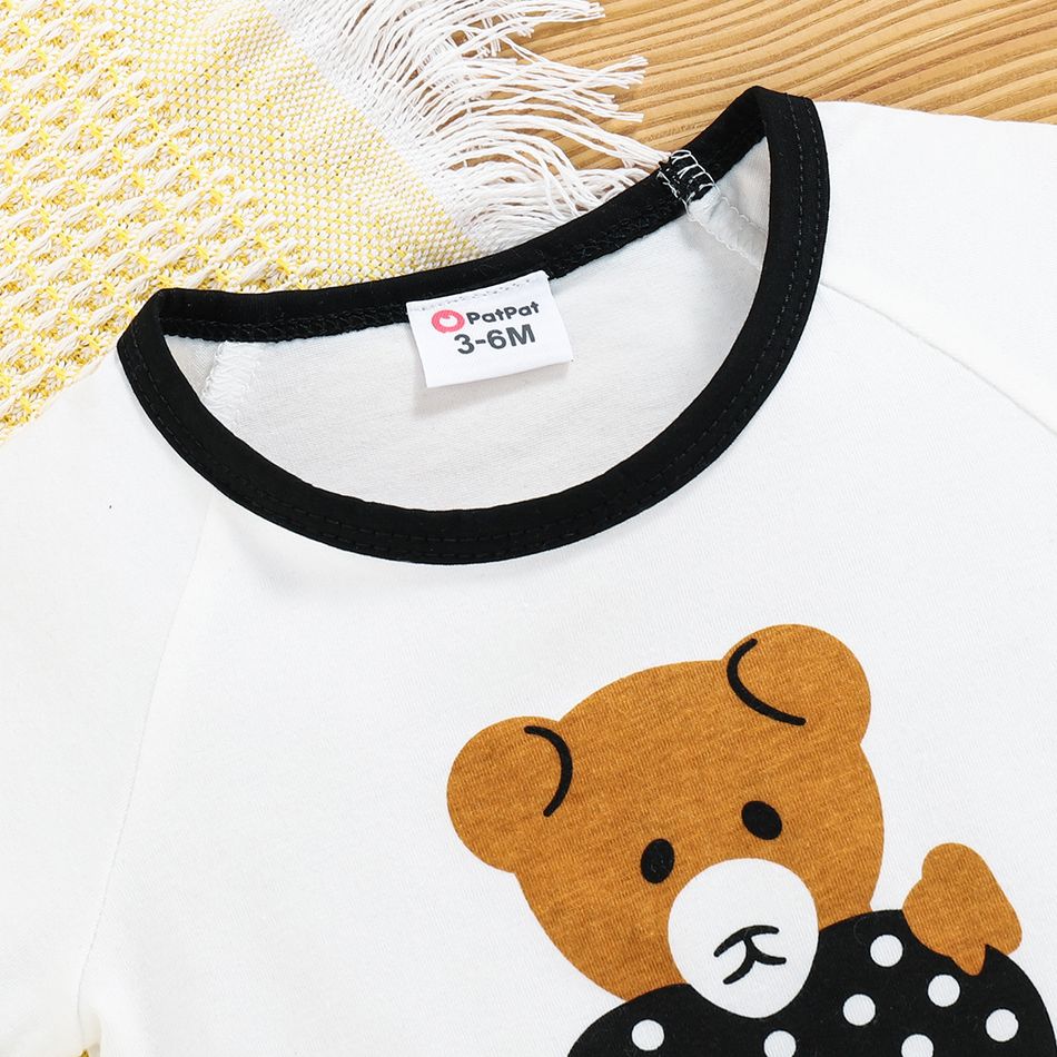 100% Cotton 2pcs Baby Boy Cartoon Bear Print T-shirt and Ripped Denim Shorts Set White big image 4