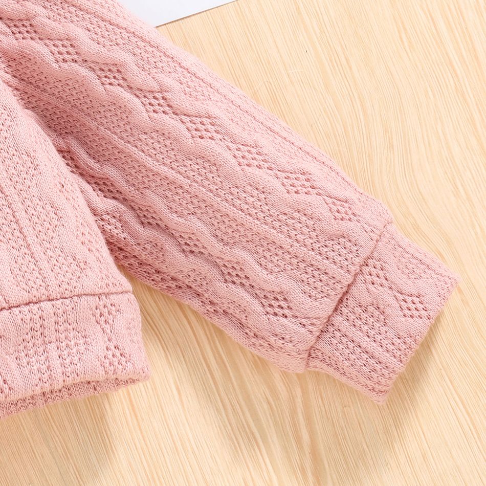 2pcs Baby Girl Long-sleeve Button Front Pink Cable Knit Top and Bow Front Skirt Set Pink big image 6