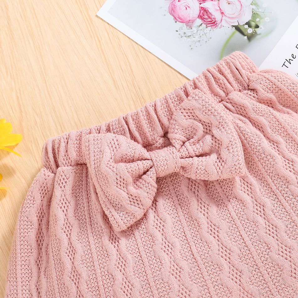 2pcs Baby Girl Long-sleeve Button Front Pink Cable Knit Top and Bow Front Skirt Set Pink