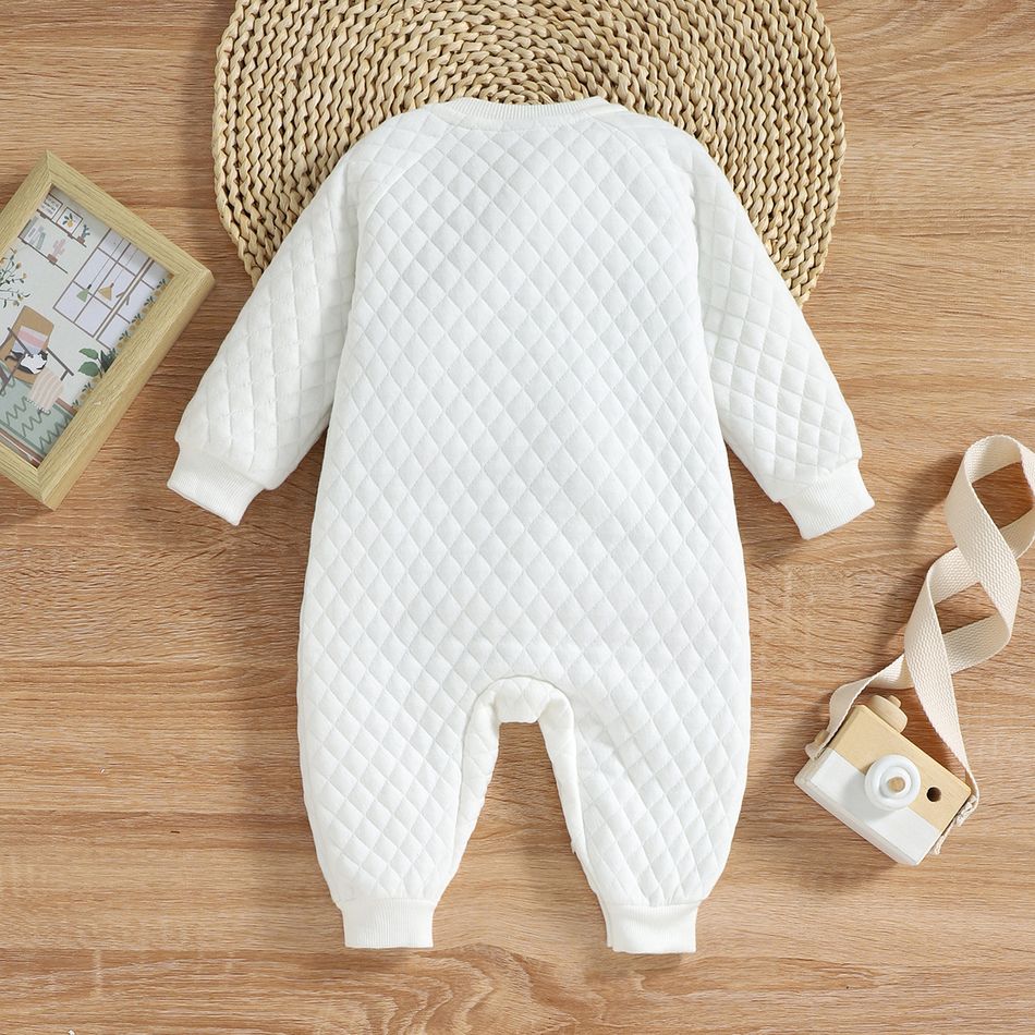 Baby Girl Animal Embroidered Quilted Long-sleeve Button Jumpsuit White big image 2