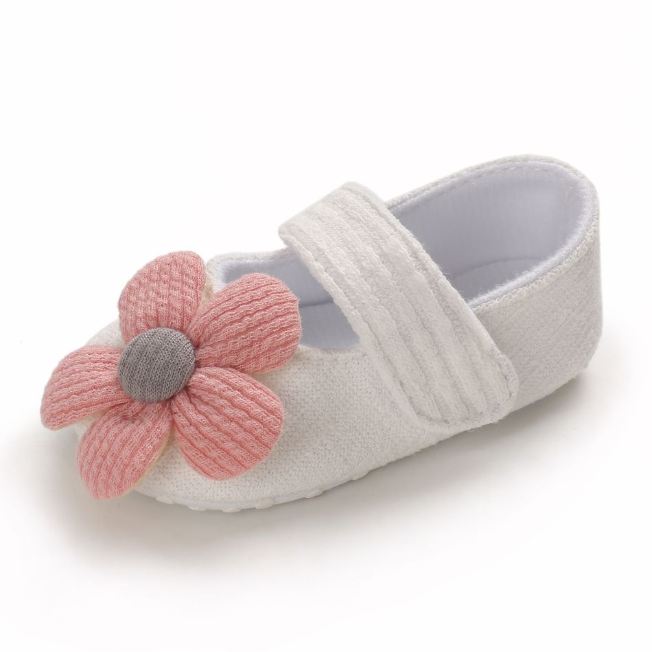 طفل / طفل فتاة جميلة 3D الأحذية الفيلكرو الديكور الأزهار أبيض big image 5