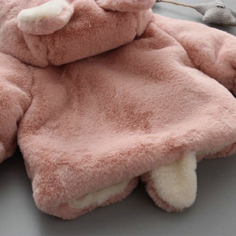 Solid Hooded 3D Ear and Tail Decor Baby Coat Pink big image 3