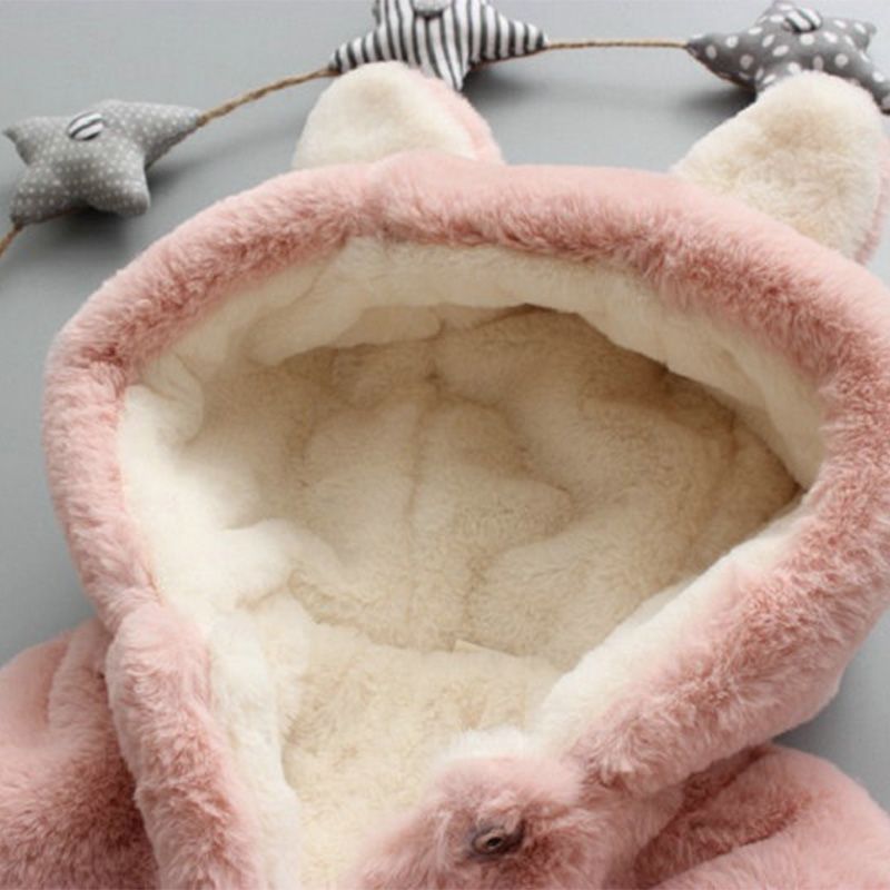 Solid Hooded 3D Ear and Tail Decor Baby Coat Pink big image 4