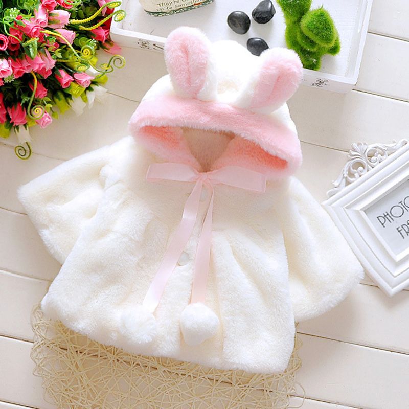 Solid Hooded 3D Rabbit Ear Decor Coat White