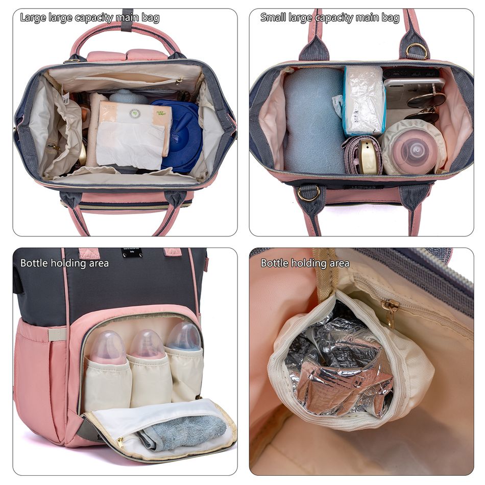 3-piece Multicolorful Diaper Bag Diagonal Bag Backpack Large Capacity Color block big image 5