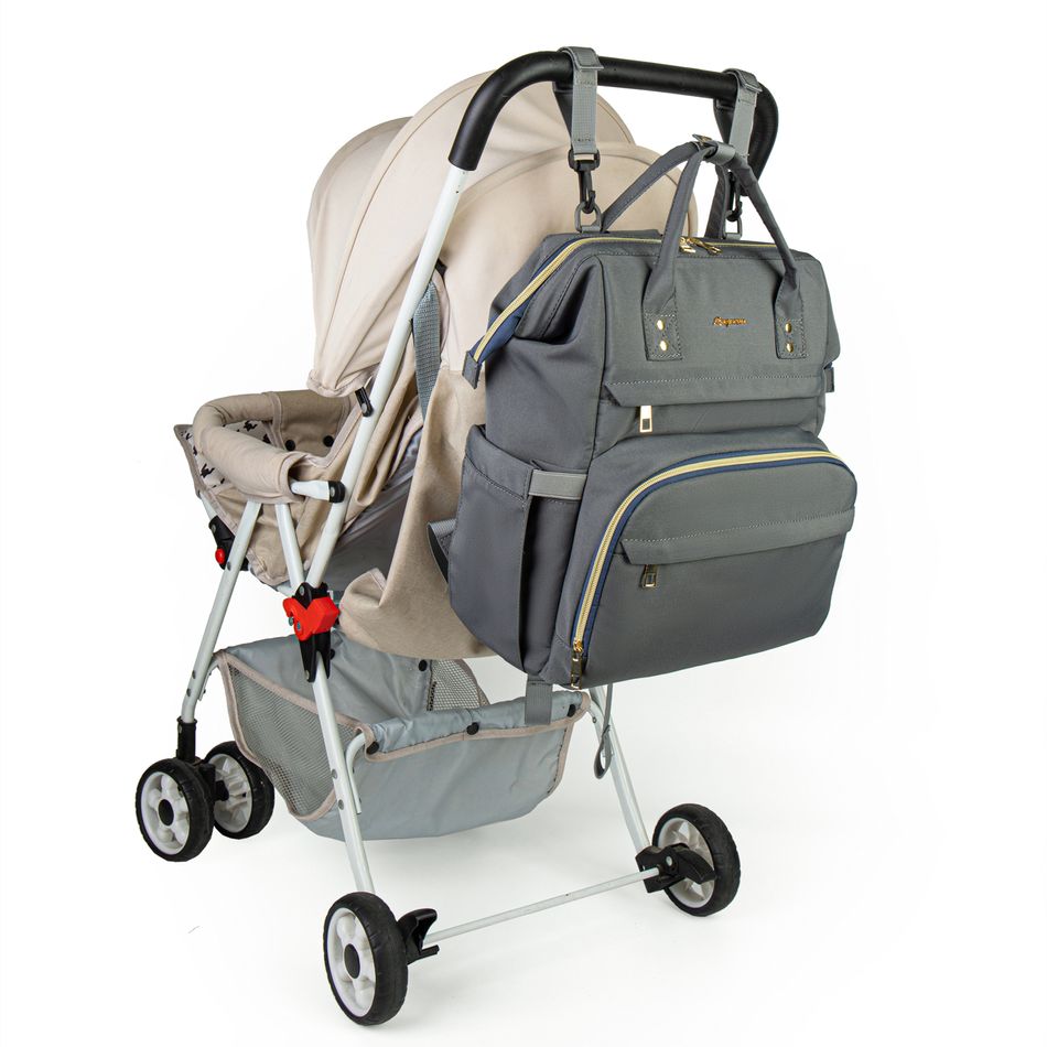 حقيبة ظهر للأمهات متعددة الوظائف مقاومة للماء ذات سعة كبيرة مع أحزمة عربة الأطفال رمادي غامق big image 6
