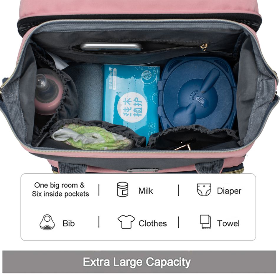 Diaper Bag Backpack Diapers Changing Pad Portable Mummy Bag Foldable Baby Bed Travel Bag with USB Pink big image 2