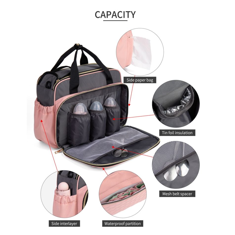 Mom Bag Large Capacity Waterproof Diaper Tote with Adjustable Shoulder Strap Pink big image 4