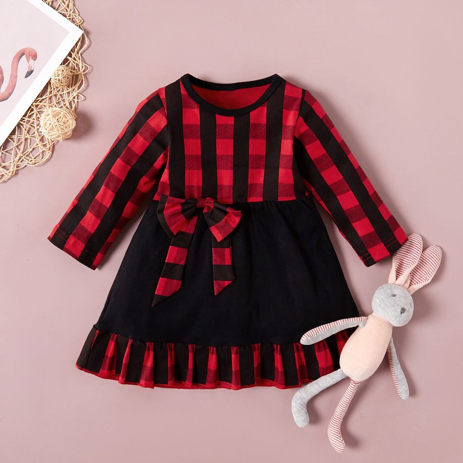 Baby / Toddler Christmas Bowknot Decor Splice Plaid Dress Red