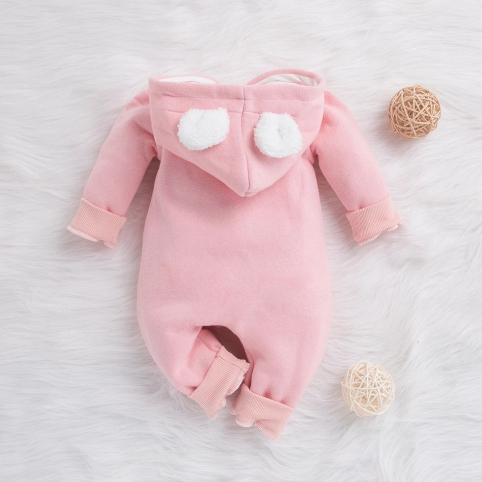 100% Cotton Cloud Applique Hooded Long-sleeve Baby Jumpsuit Pink big image 2
