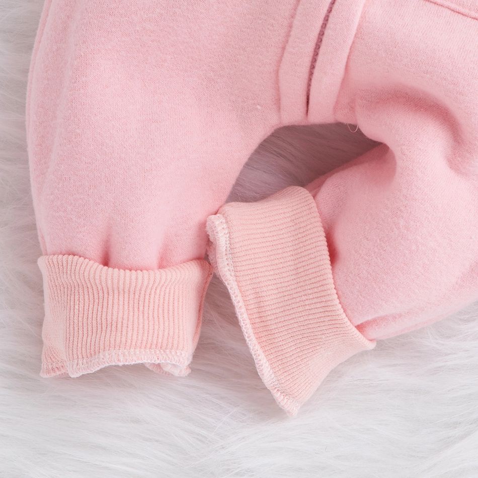 100% Cotton Cloud Applique Hooded Long-sleeve Baby Jumpsuit Pink big image 3