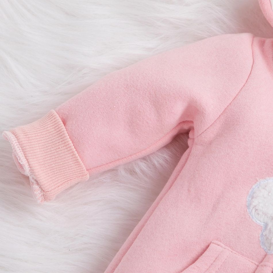 100% Cotton Cloud Applique Hooded Long-sleeve Baby Jumpsuit Pink big image 4