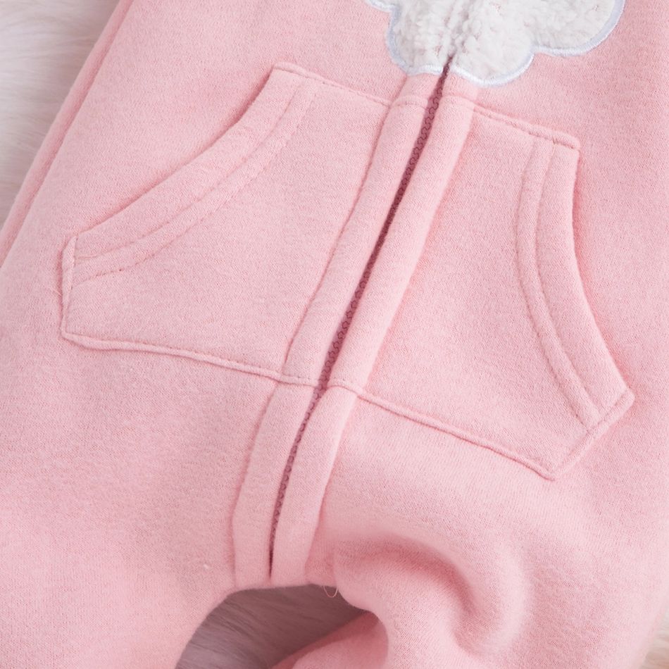 100% Cotton Cloud Applique Hooded Long-sleeve Baby Jumpsuit Pink big image 5