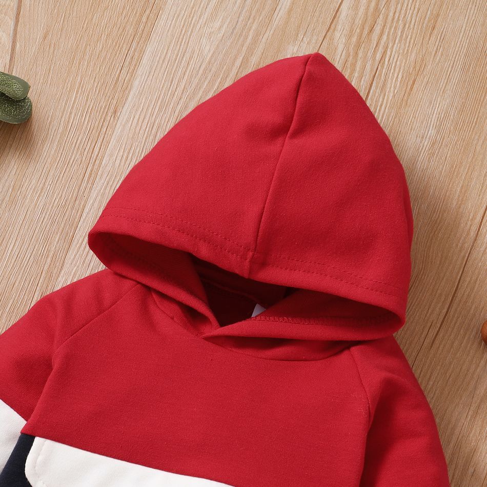 2pcs Baby Color Block Long-sleeve Hoodie and Trousers Set Red big image 4