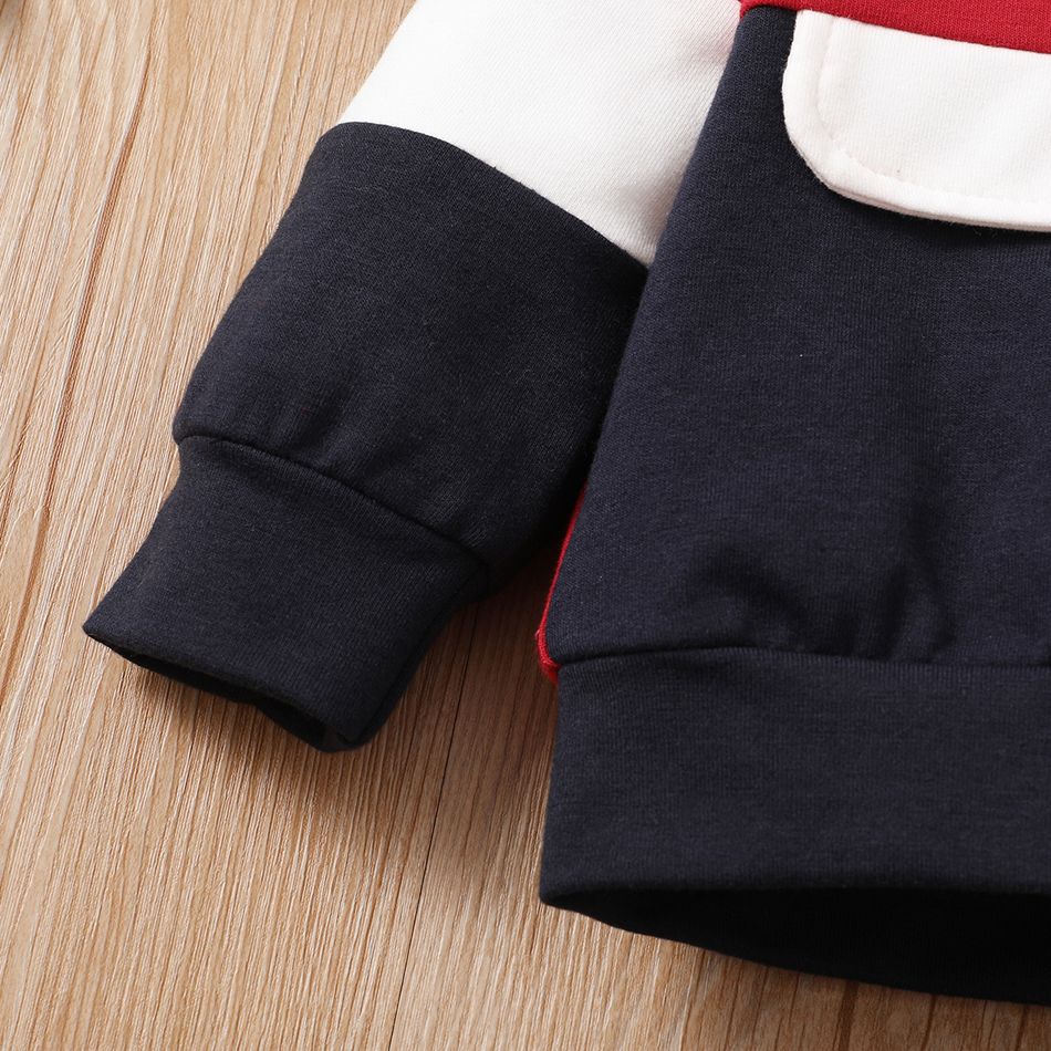 2pcs Baby Color Block Long-sleeve Hoodie and Trousers Set Red big image 5