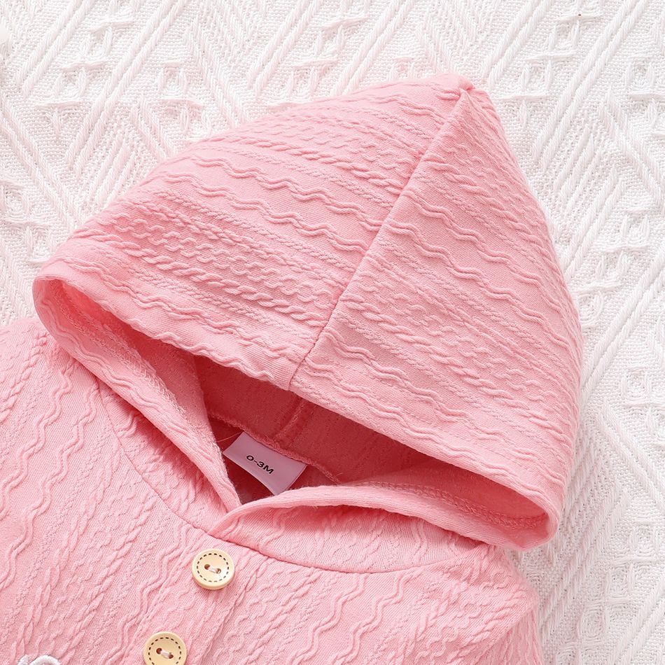 Baby Boy/Girl Letter Embroidered Solid Cable Knit Long-sleeve Hooded Jumpsuit Pink big image 2