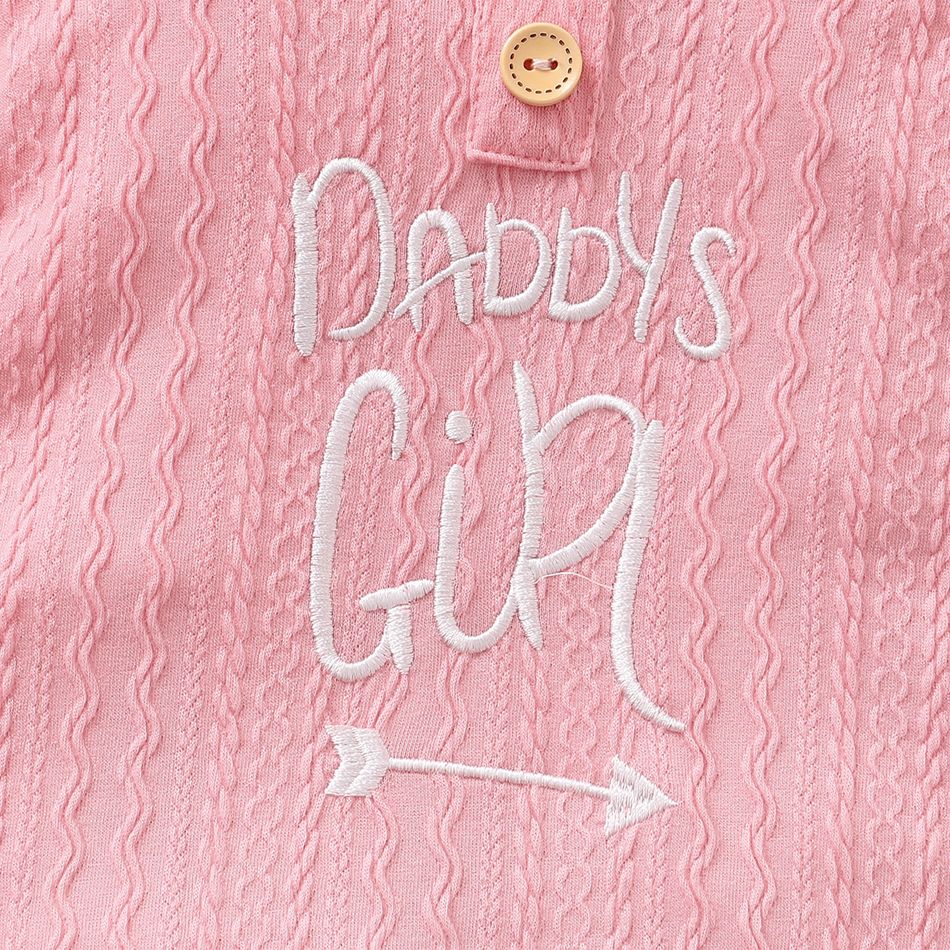 Baby Boy/Girl Letter Embroidered Solid Cable Knit Long-sleeve Hooded Jumpsuit Pink big image 3
