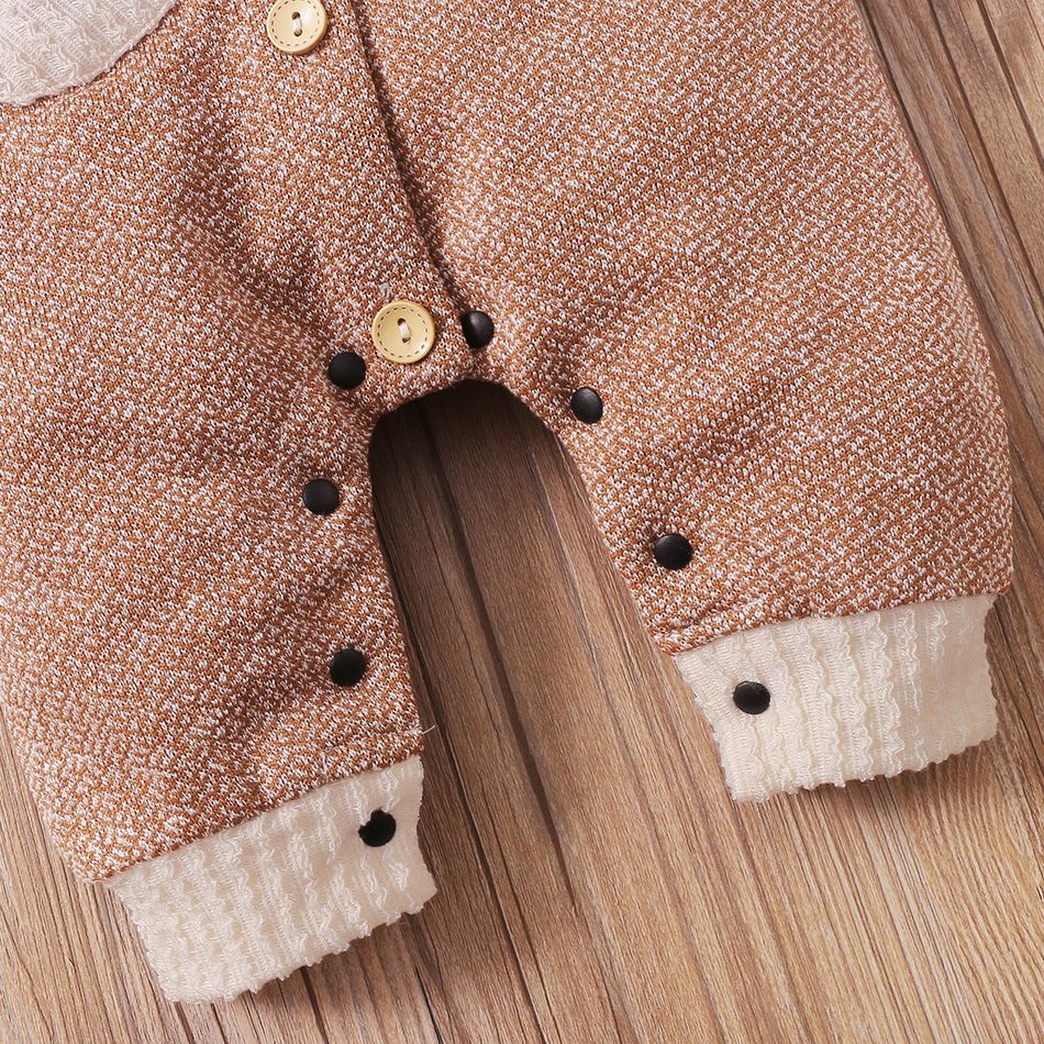 Baby Boy/Boy Heathered Knit Button Down 3D Ears Hooded Jumpsuit Brown big image 4