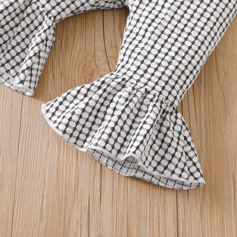 3pcs Baby Girl Black Plaid Bowknot Long-sleeve Top and Flared Pants Set BlackandWhite big image 7