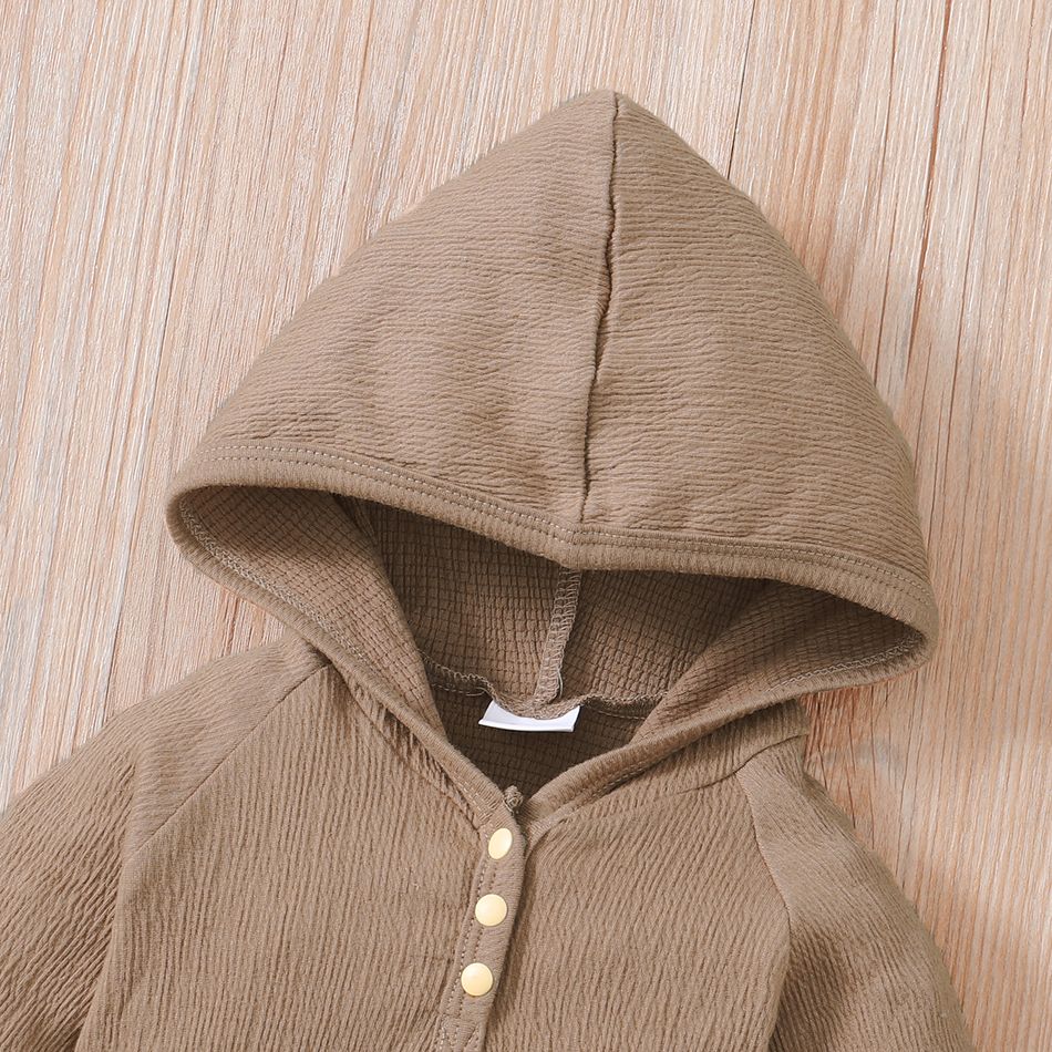 2pcs Baby Boy Solid Textured Long-sleeve Hoodie and Striped Splicing Trousers Set Brown big image 2