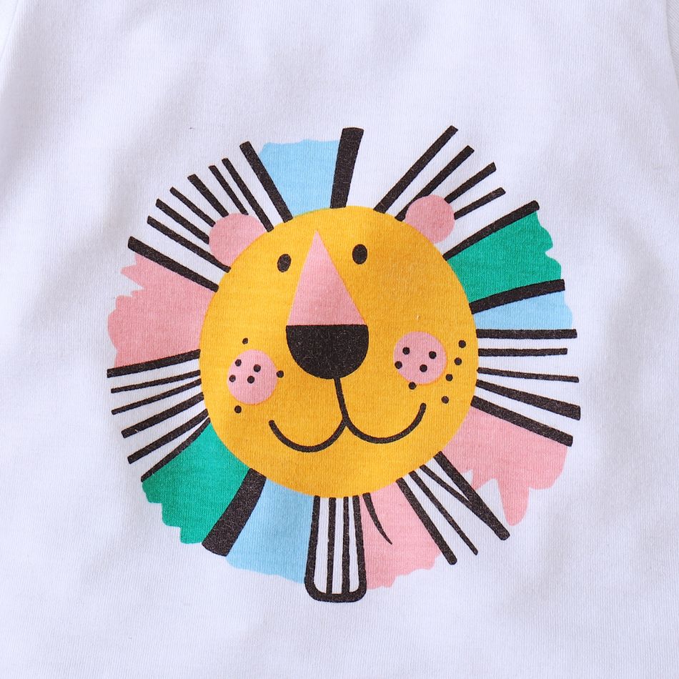 2pcs Baby Boy/Girl Cartoon Lion Print Short-sleeve T-shirt and Plaid Shorts Set White big image 4
