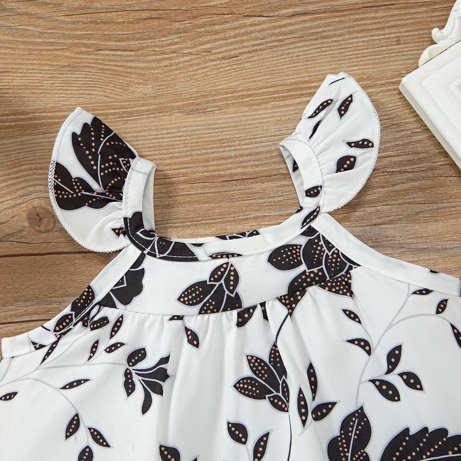 2-Pack Baby Girl 100% Cotton Crepe and Floral Print Flutter-sleeve Ruffle Hem Dresses Set BlackandWhite big image 6