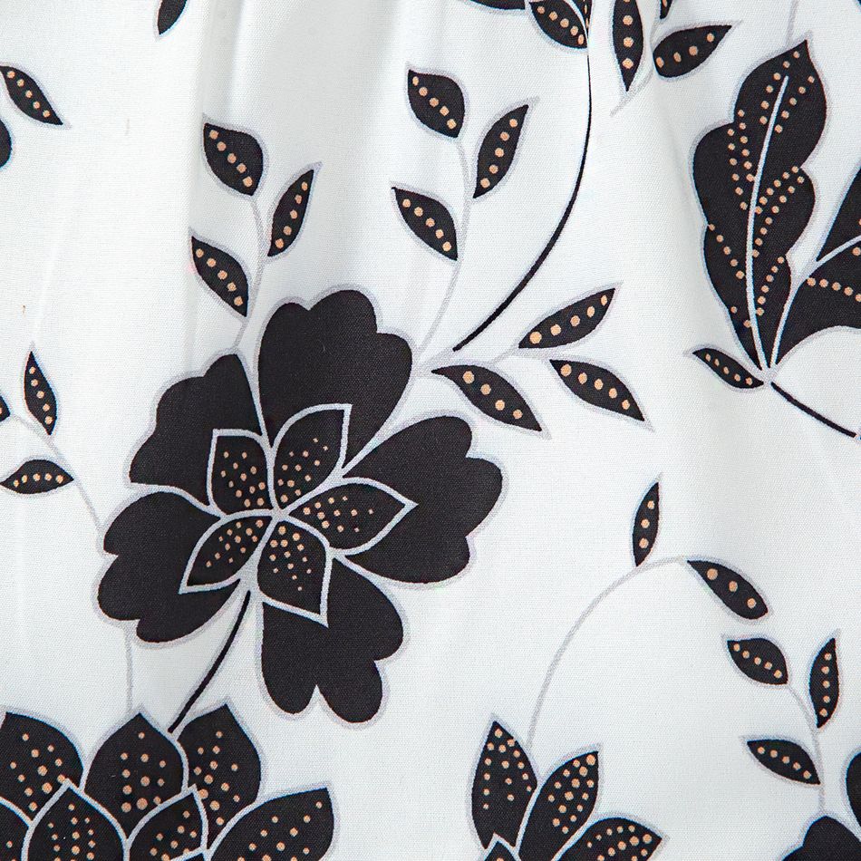 2-Pack Baby Girl 100% Cotton Crepe and Floral Print Flutter-sleeve Ruffle Hem Dresses Set BlackandWhite big image 7