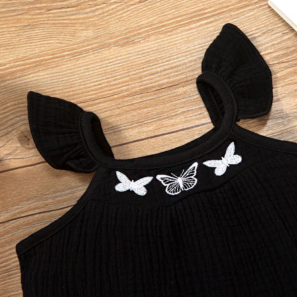 2-Pack Baby Girl 100% Cotton Crepe and Floral Print Flutter-sleeve Ruffle Hem Dresses Set BlackandWhite big image 10
