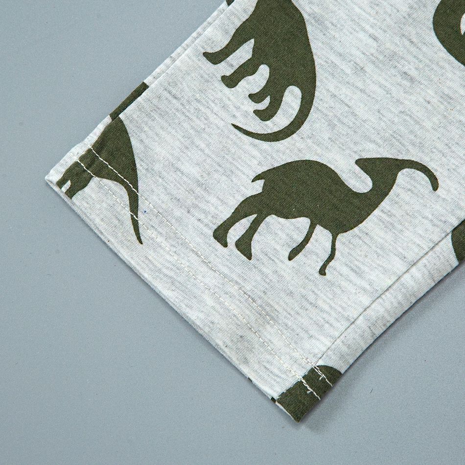2-Pack 2pcs Toddler Boy Animal Dinosaur Print Long-sleeve Tee and Pants Set Army green big image 3