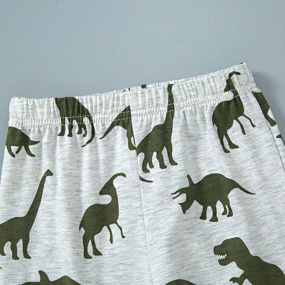 2-Pack 2pcs Toddler Boy Animal Dinosaur Print Long-sleeve Tee and Pants Set Army green big image 4
