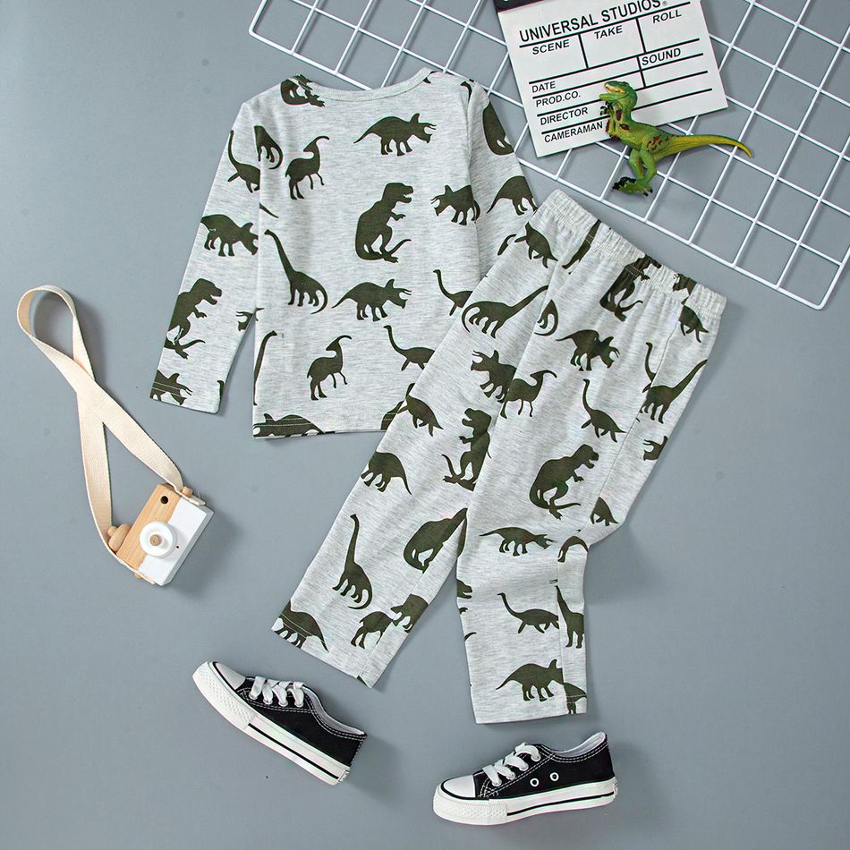 2-Pack 2pcs Toddler Boy Animal Dinosaur Print Long-sleeve Tee and Pants Set Army green big image 7