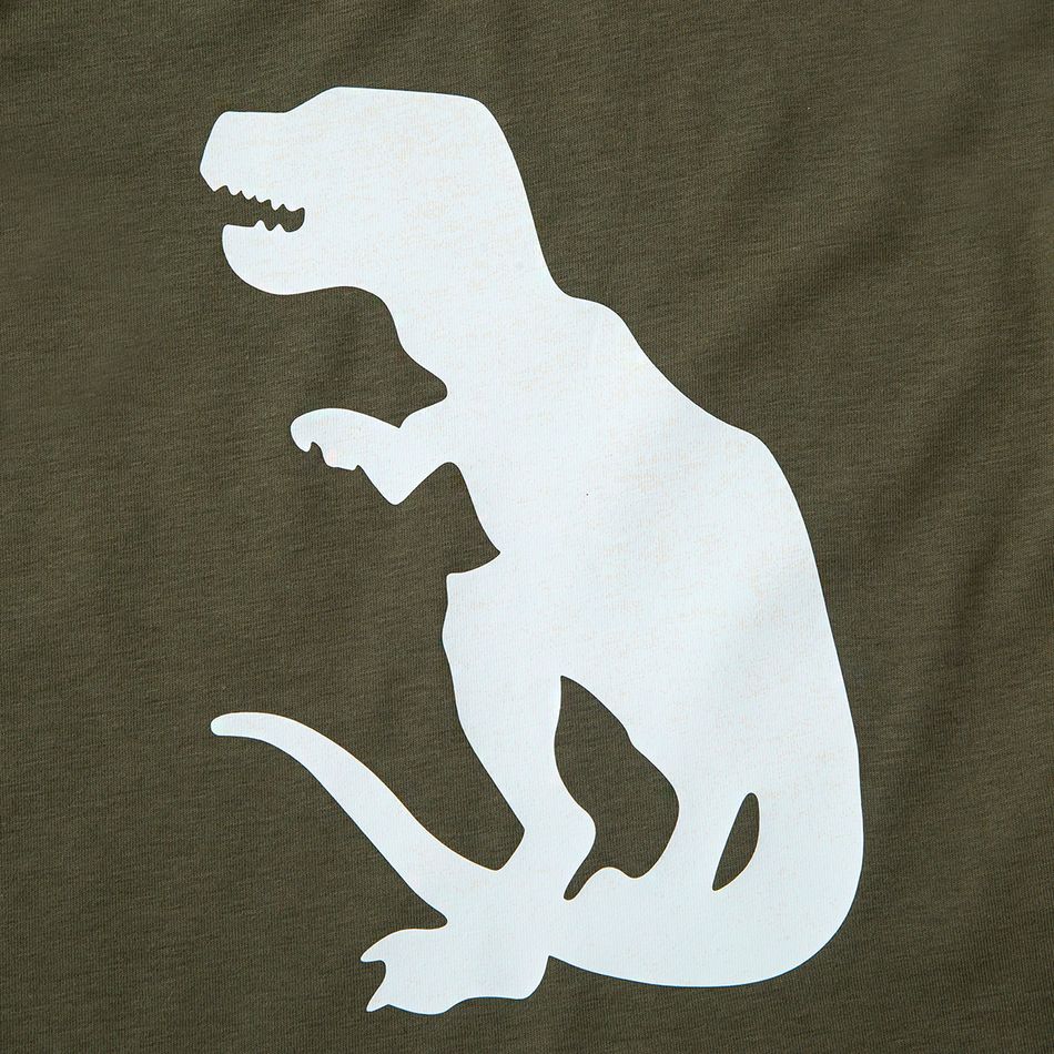 2-Pack 2pcs Toddler Boy Animal Dinosaur Print Long-sleeve Tee and Pants Set Army green big image 13