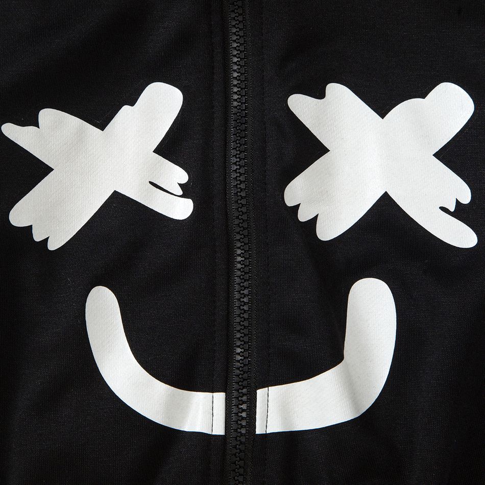 Toddler Boy Smile Face Graphic Print Striped Zipper Design Jacket Black big image 3