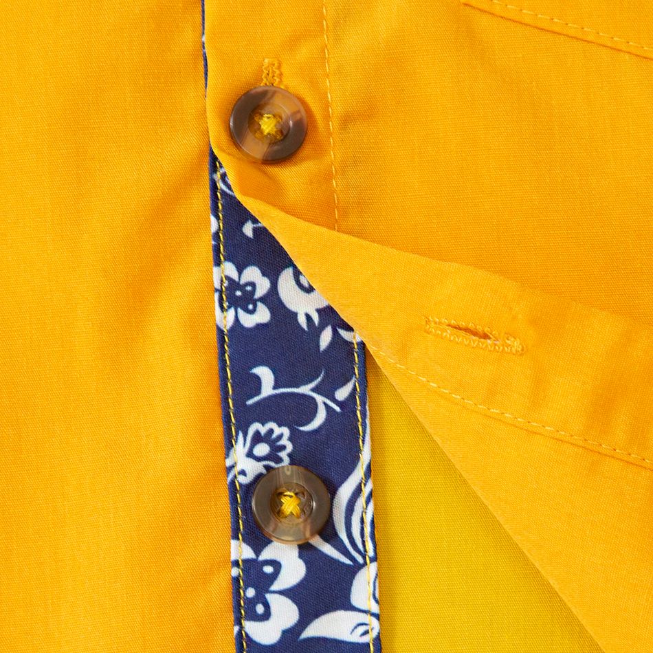 2-piece Toddler Boy Letter Applique Lapel Collar Long-sleeve Yellow Shirt and Solid Dark Blue Pants Set Yellow big image 6